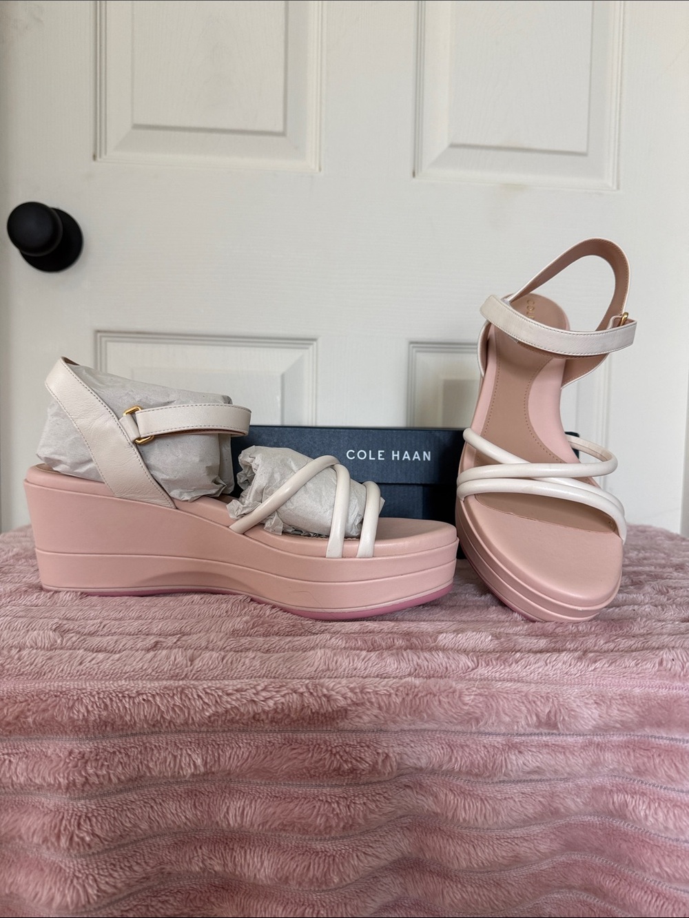 Cole Haan Blush Pink and White Platform Wedge Sandals